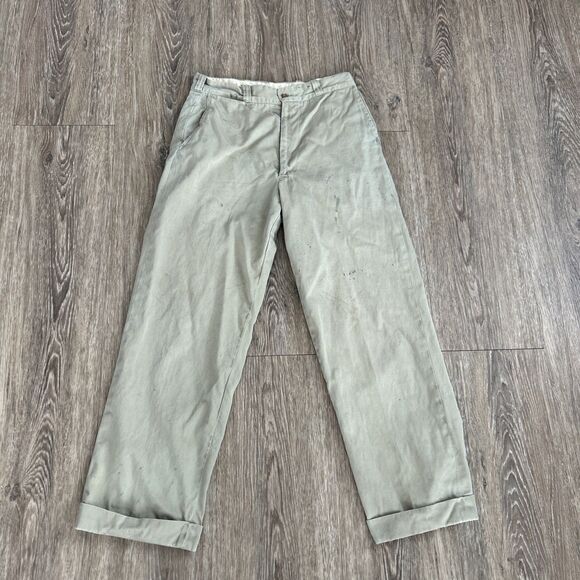 Vtg 50s Union Made Lee Chetopa Twill Sanforized 60s Khaki Pants Distressed 30x29 - Picture 1 of 12